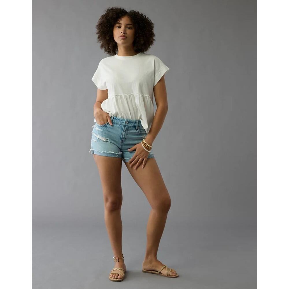 American Eagle Strigid Curvy Ripped Super High-waisted Relaxed Shorts 4 W 27